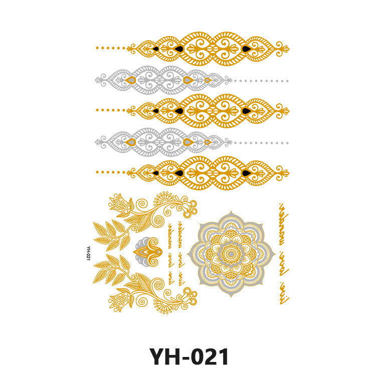 Gold Henna Waterproof Temporary Tattoo Stickers Face and Arm Sleeve Designs