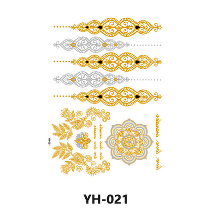 Gold Henna Waterproof Temporary Tattoo Stickers Face and Arm Sleeve Designs