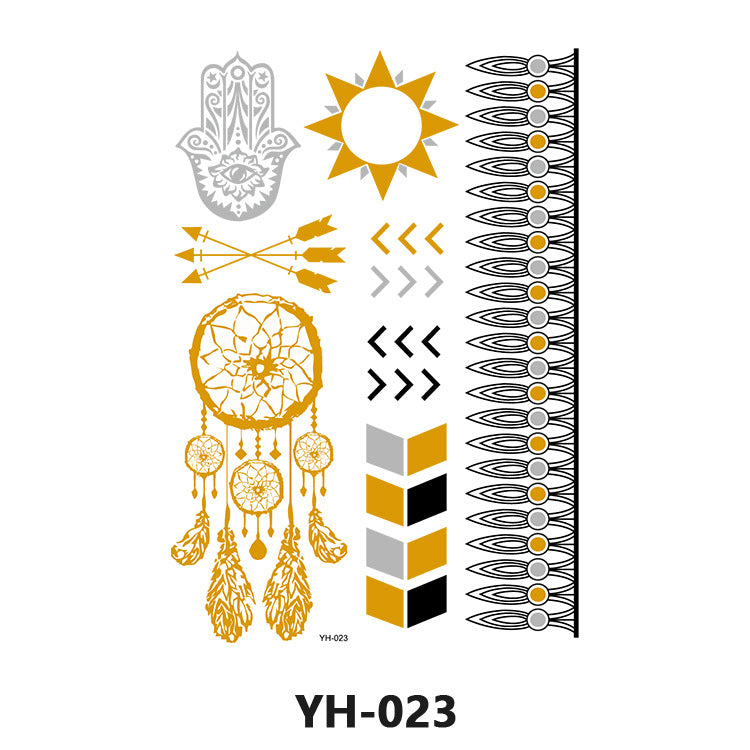 Gold Henna Waterproof Temporary Tattoo Stickers Face and Arm Sleeve Designs