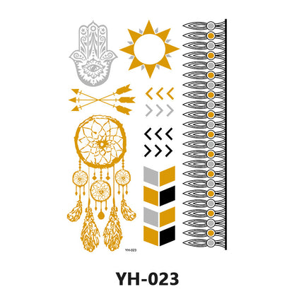 Gold Henna Waterproof Temporary Tattoo Stickers Face and Arm Sleeve Designs