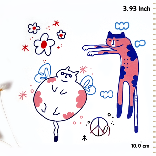 Cat & Flower Temporary Tattoo Colorful Sticker