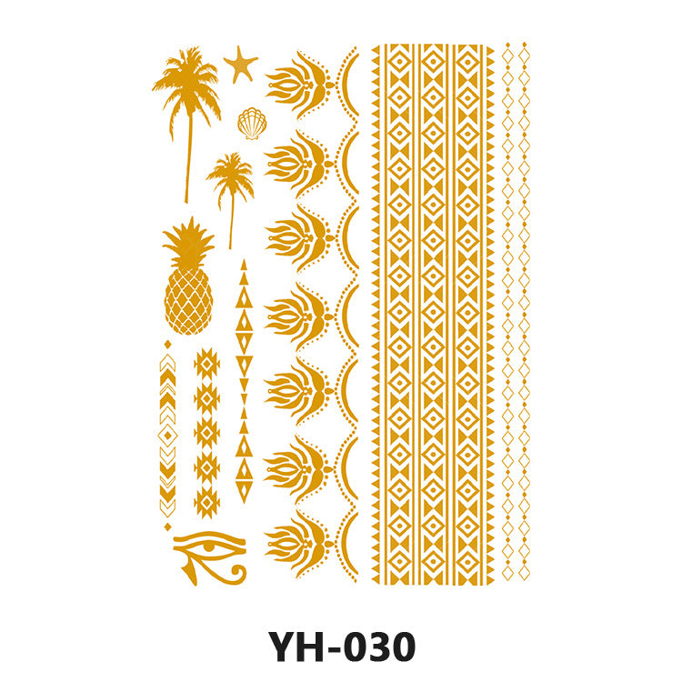 Gold Henna Waterproof Temporary Tattoo Stickers Face and Arm Sleeve Designs