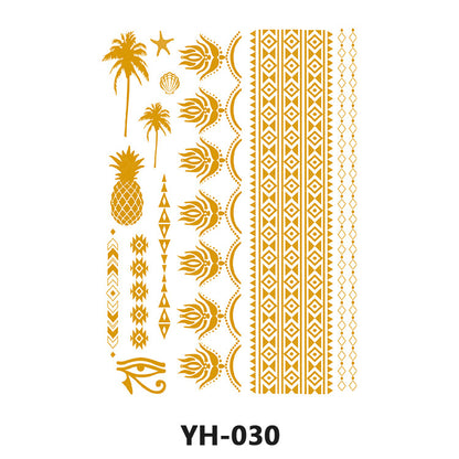 Gold Henna Waterproof Temporary Tattoo Stickers Face and Arm Sleeve Designs