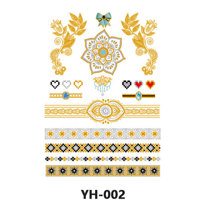 Gold Henna Waterproof Temporary Tattoo Stickers Face and Arm Sleeve Designs